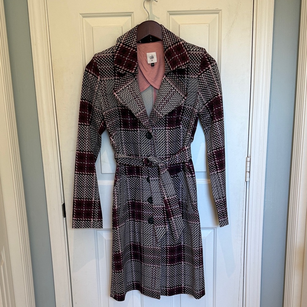 NWOT- CAbi Soveriegn Plaid Trench Coat #3370 - Black, White, and Pink